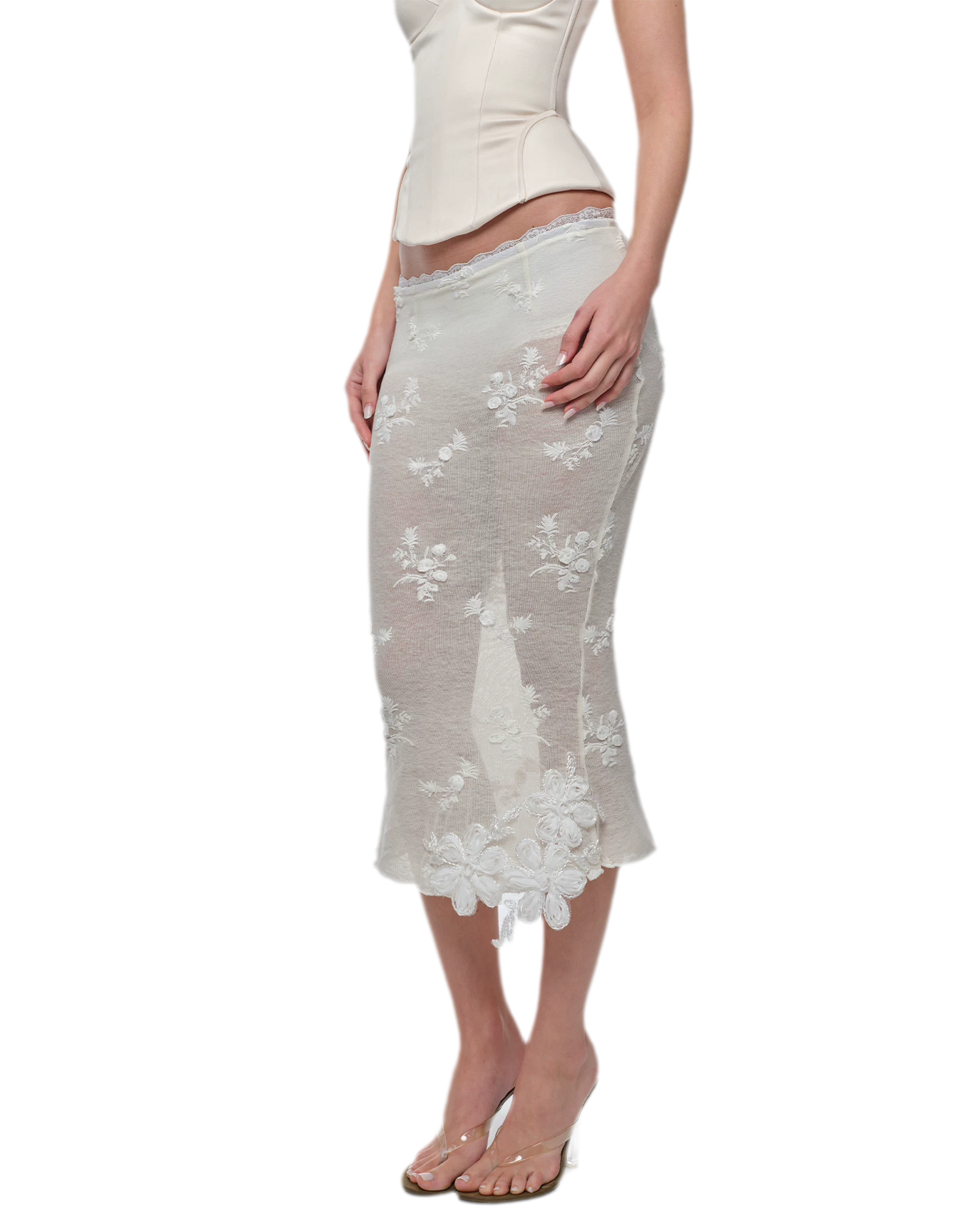 Embroidered Lace Midi Skirt