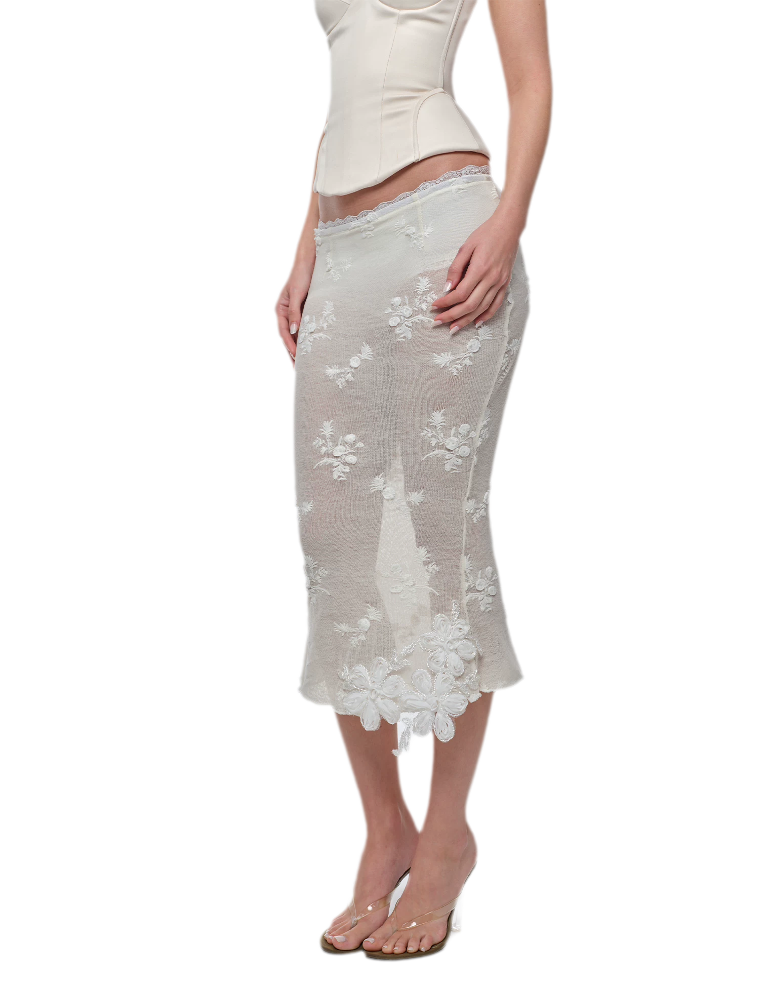 Embroidered Lace Midi Skirt