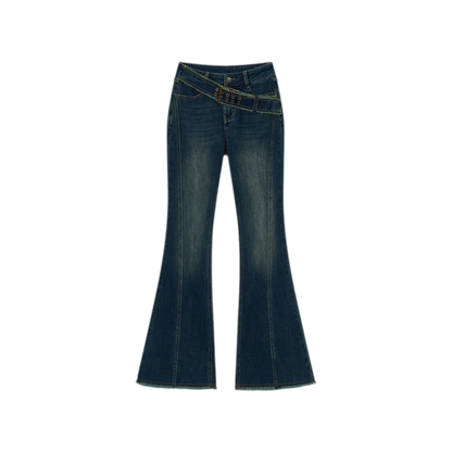 Washed Panel Flare Jeans
