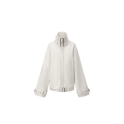 Synthetic Leather Stand-Collar Jacket