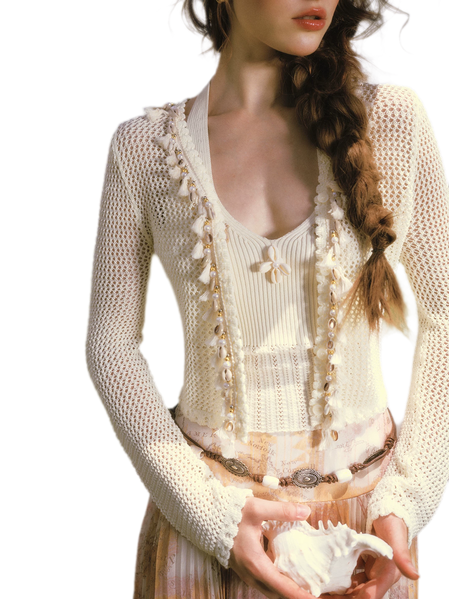 Hand-Knit Openwork Layered Set