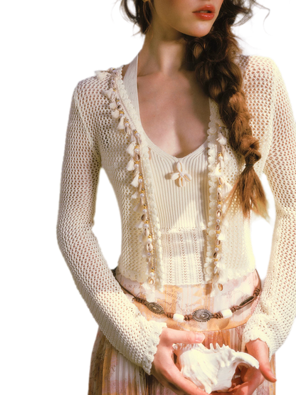 Hand-Knit Openwork Layered Set