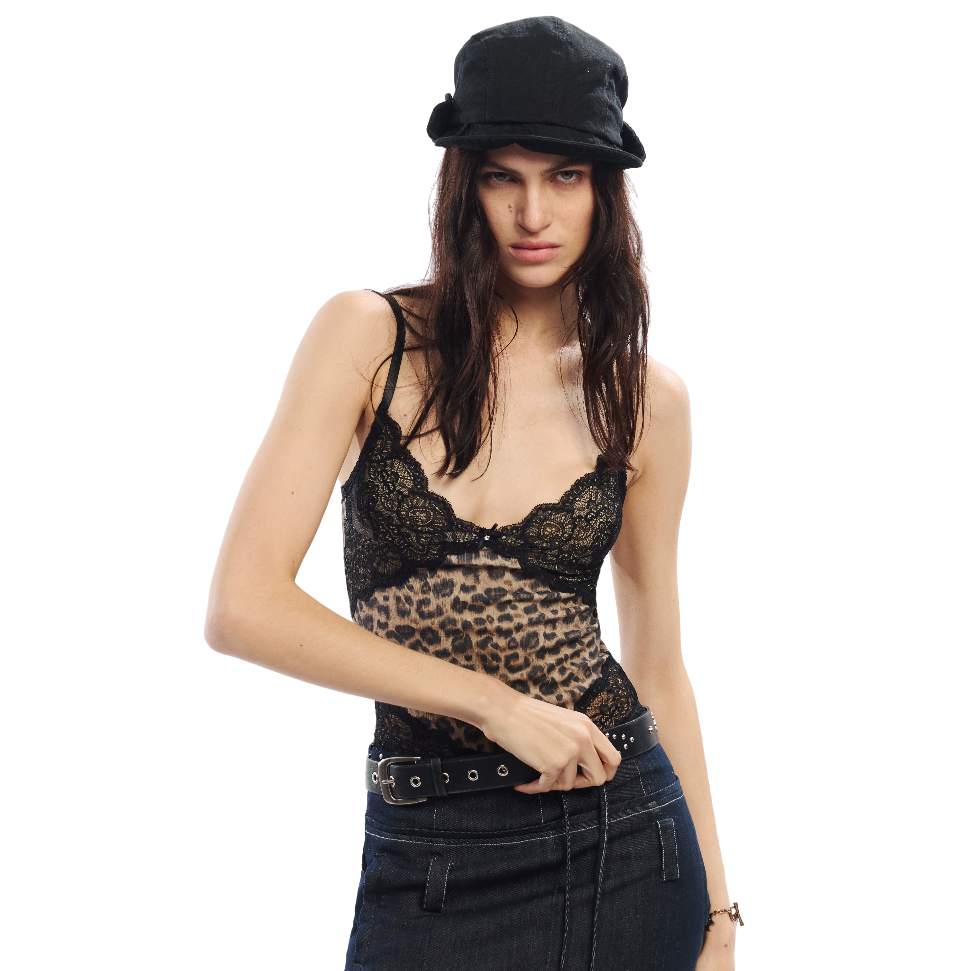 Vintage Rose Leopard Print Lace Camisole