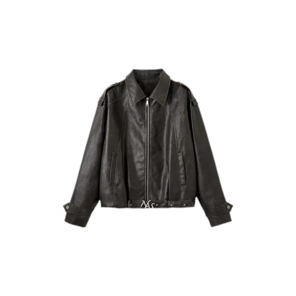 Aged Faux Leather Harrington Jacket