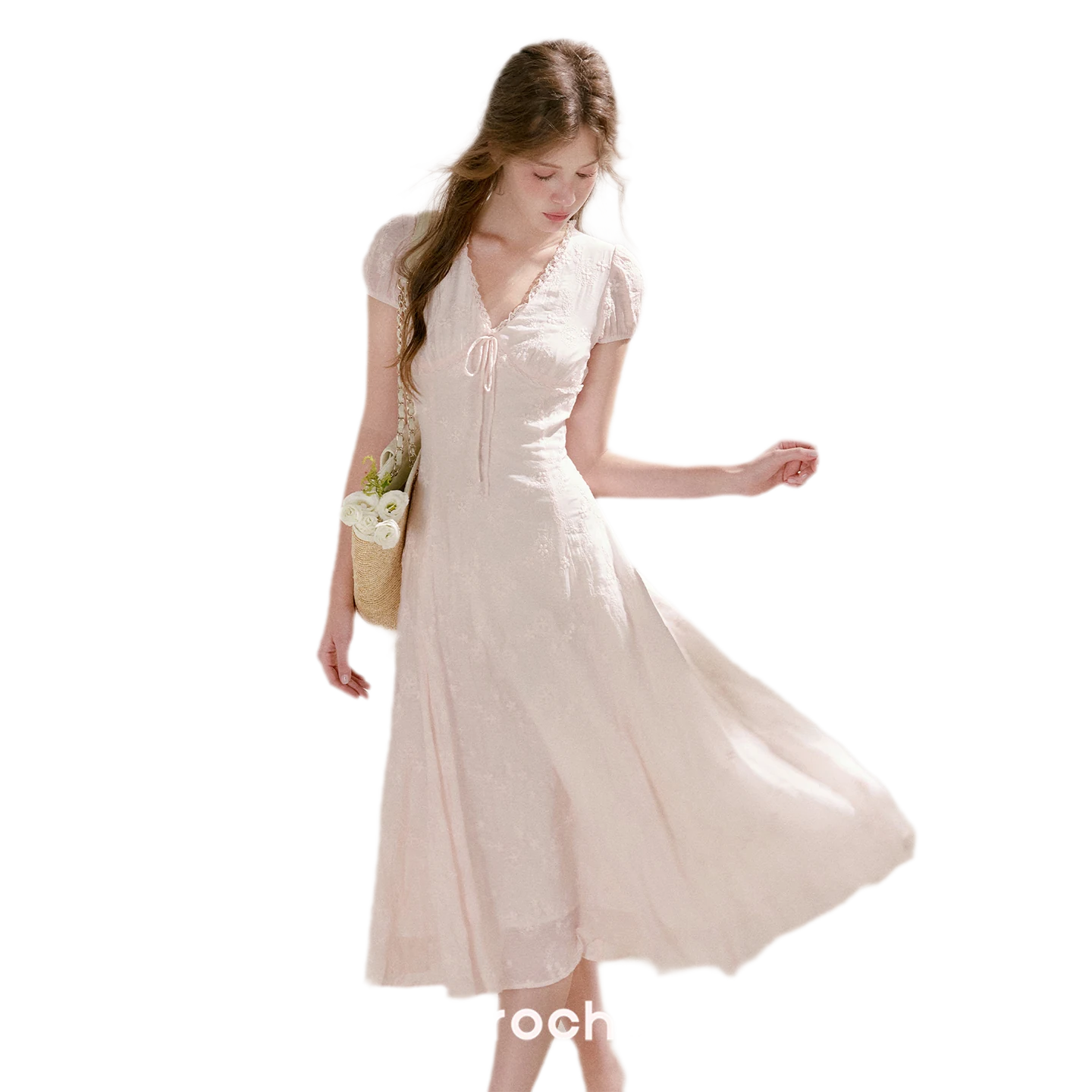 Embroidered Lace Waist Midi Dress