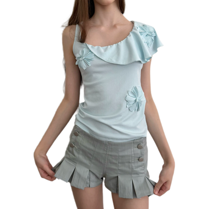 Dimensional Floral Asymmetric Tank Top