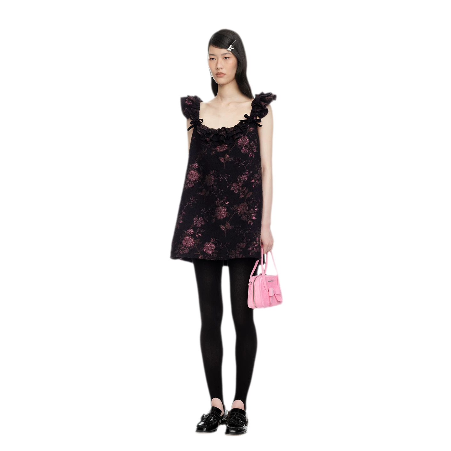 Floral Jacquard Ruffle Mini Dress