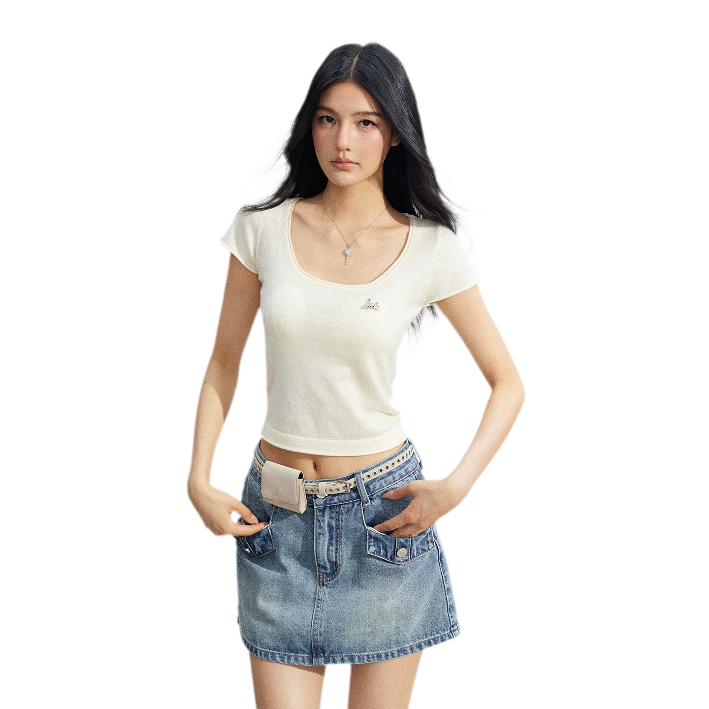 Candy Color U-Neck Short Sleeve T-Shirt