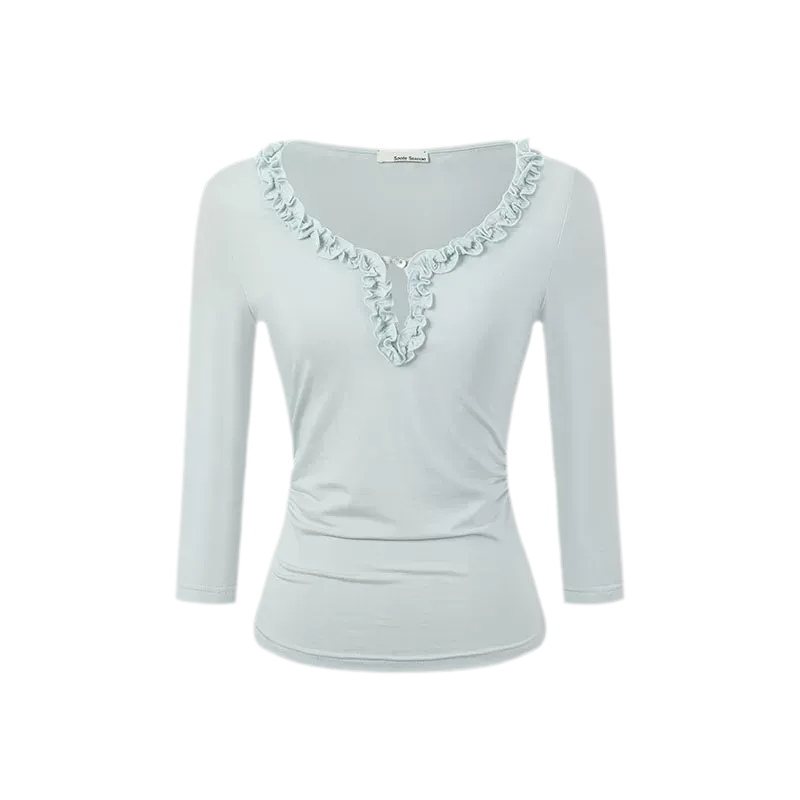 Ruffled Neck Stretch Tee