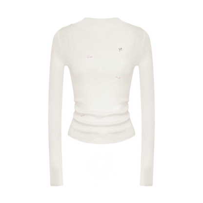 Fine Wool Ruched Bow Top