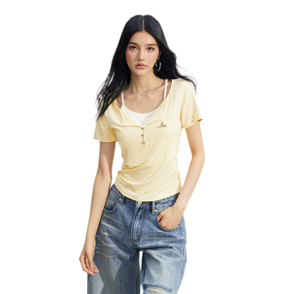 Two-Tone Layered Look Slim Fit T-Shirt