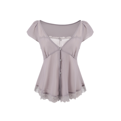 Lace Trim V-Neck T-Shirt