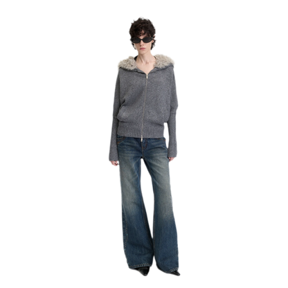 Textured Batwing Hooded Cardigan