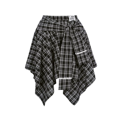 Asymmetric Lace Patchwork Plaid Skirt/Top