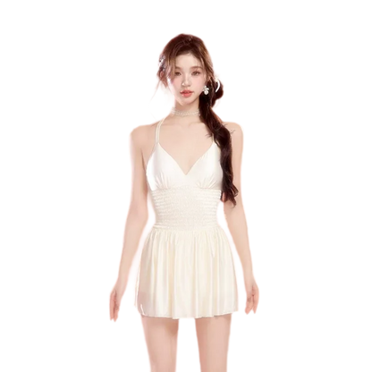 V-Neck Ruched Swim Dress