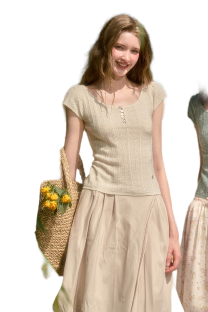 Soft Wool Fitted Short-Sleeve Top