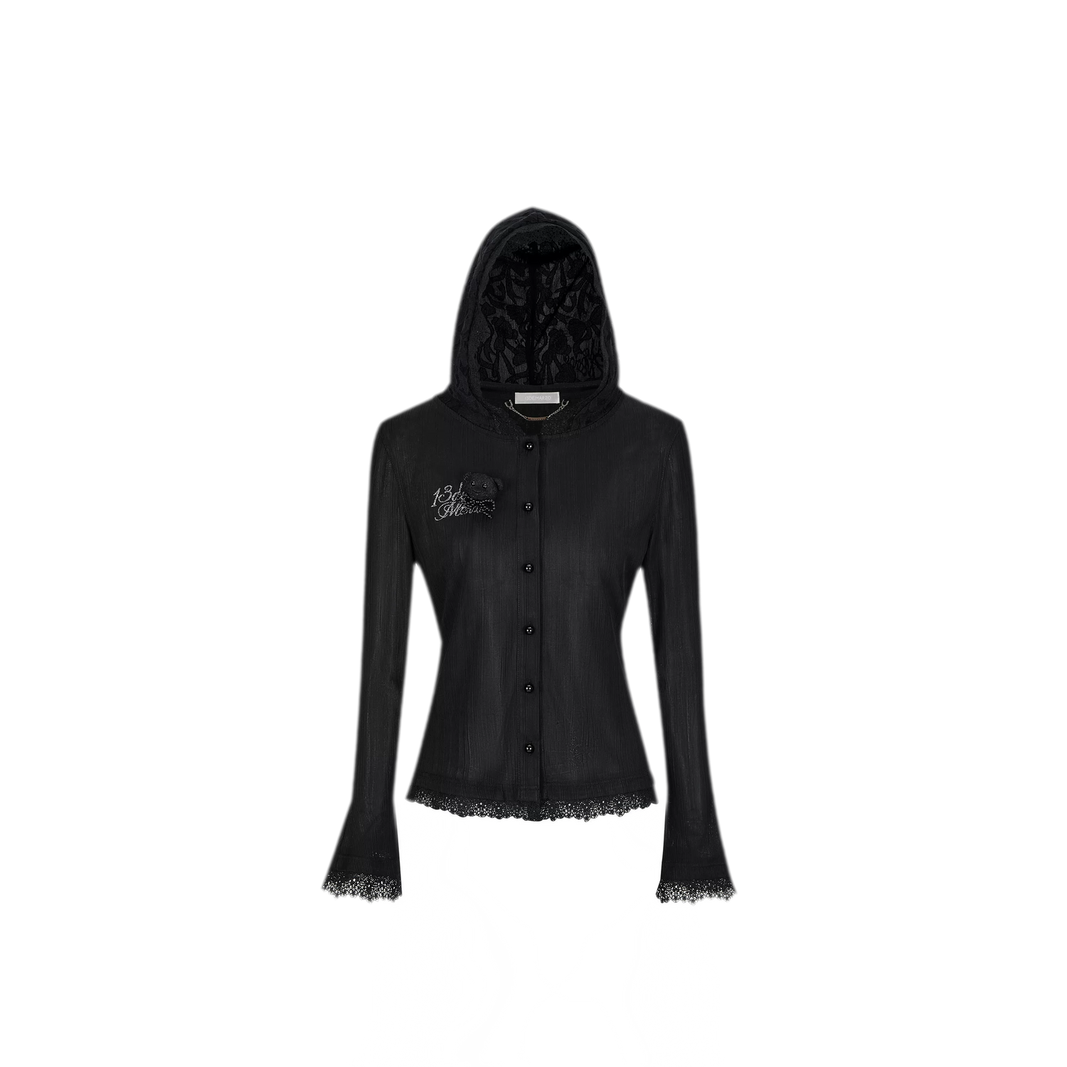 Lace Pearl Hooded Cardigan
