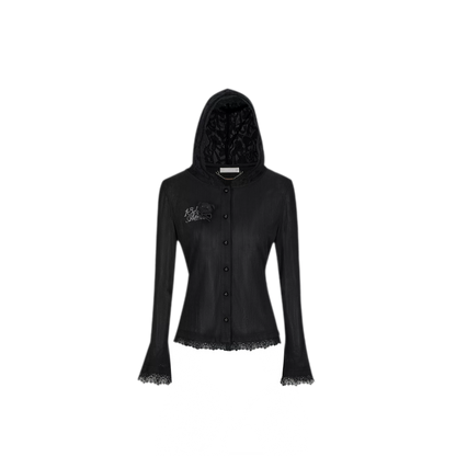 Lace Pearl Hooded Cardigan