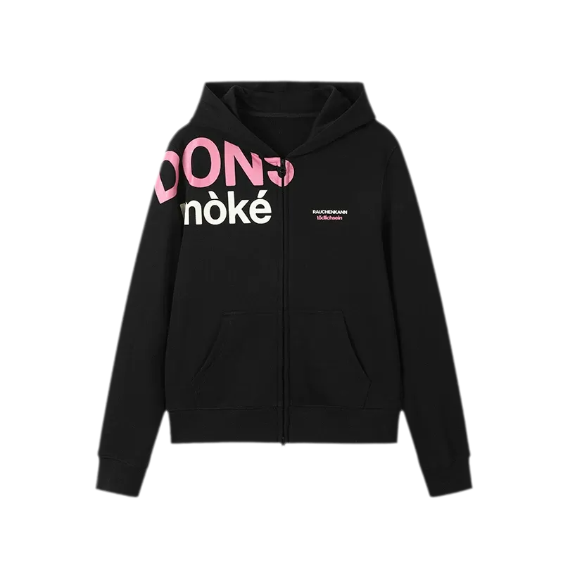 Contrast Slogan Zip Hoodie