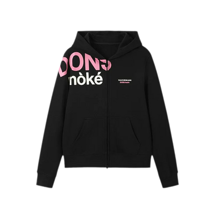 Contrast Slogan Zip Hoodie