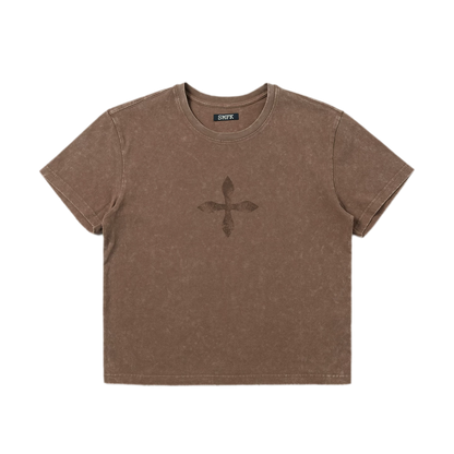 Vintage Washed Cross Embroidered Tee