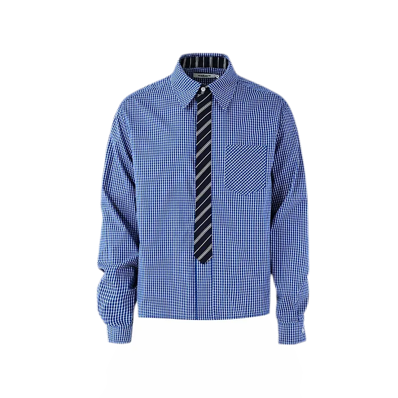 Plaid Tie-Front Long-Sleeve Shirt
