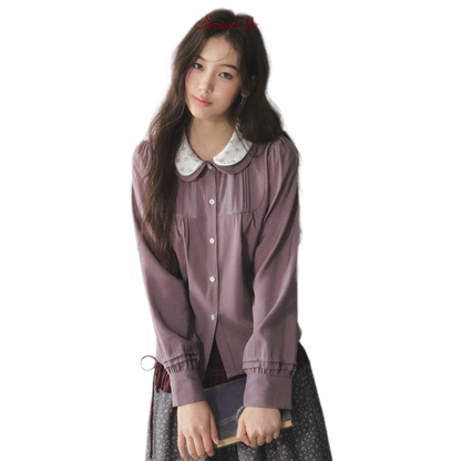 Blusa de lyocell con cuello de encaje