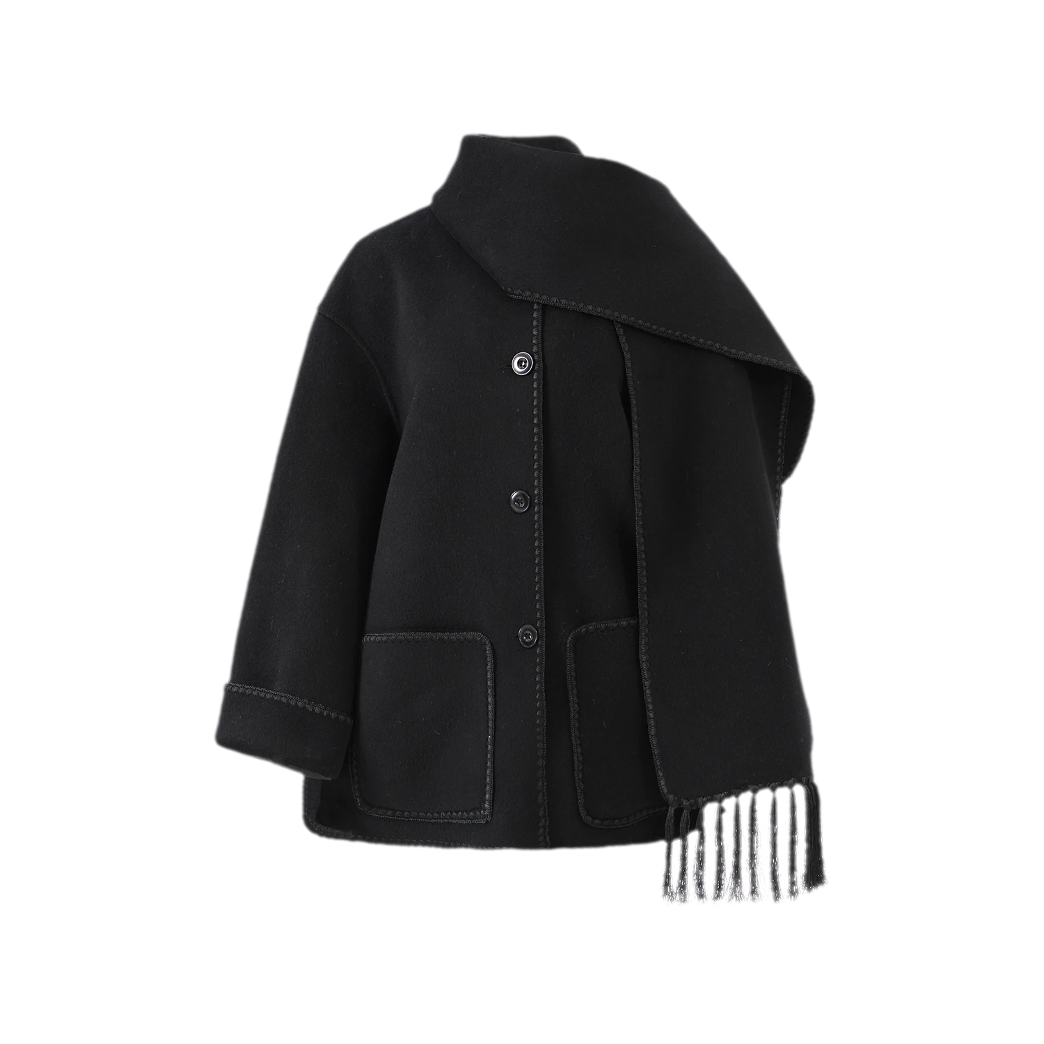 Double-Faced Wool Fringe Cape Coat