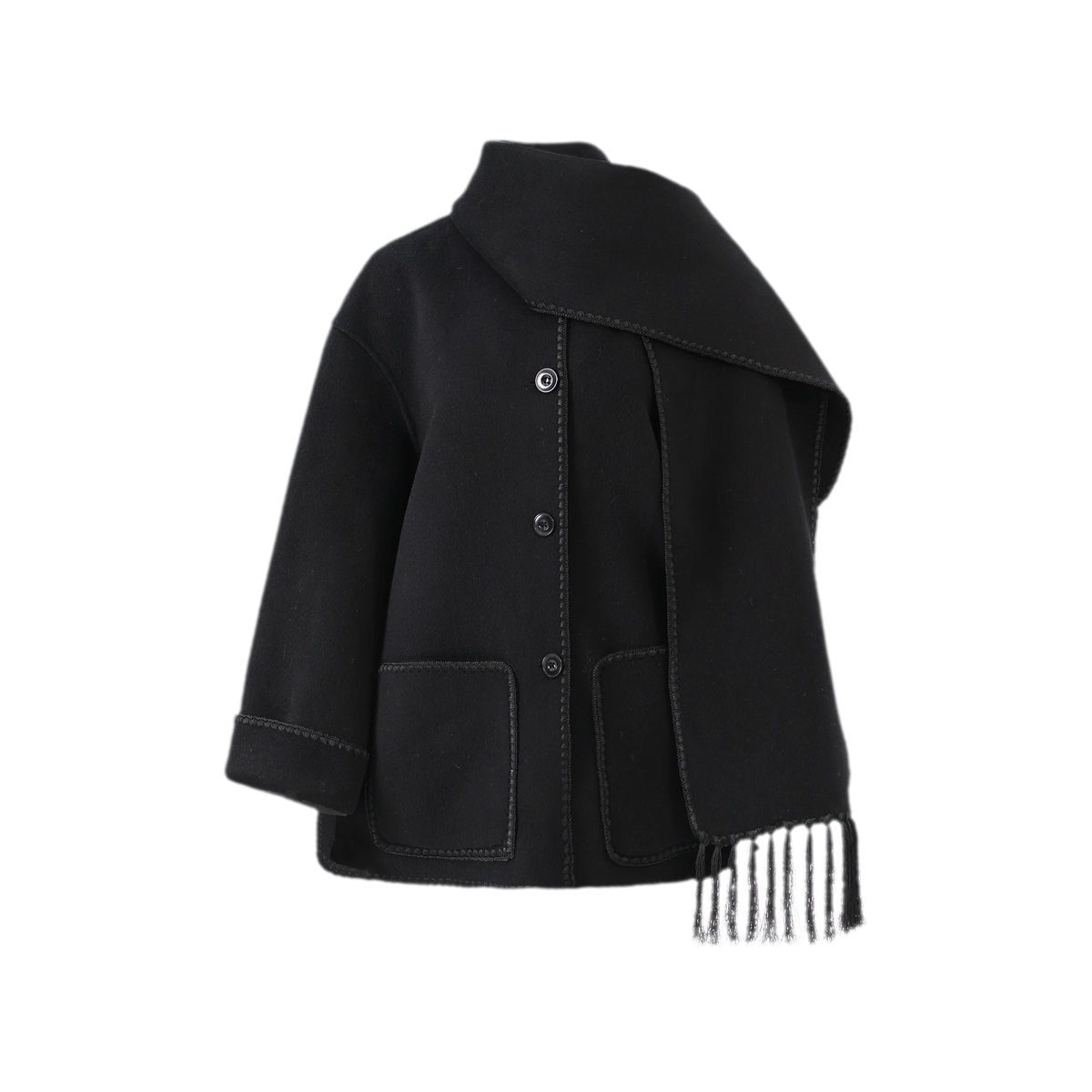 Double-Faced Wool Fringe Cape Coat