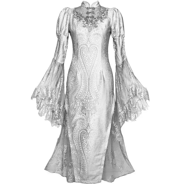 Đầm sườn xám nhung jacquard đuôi cá
