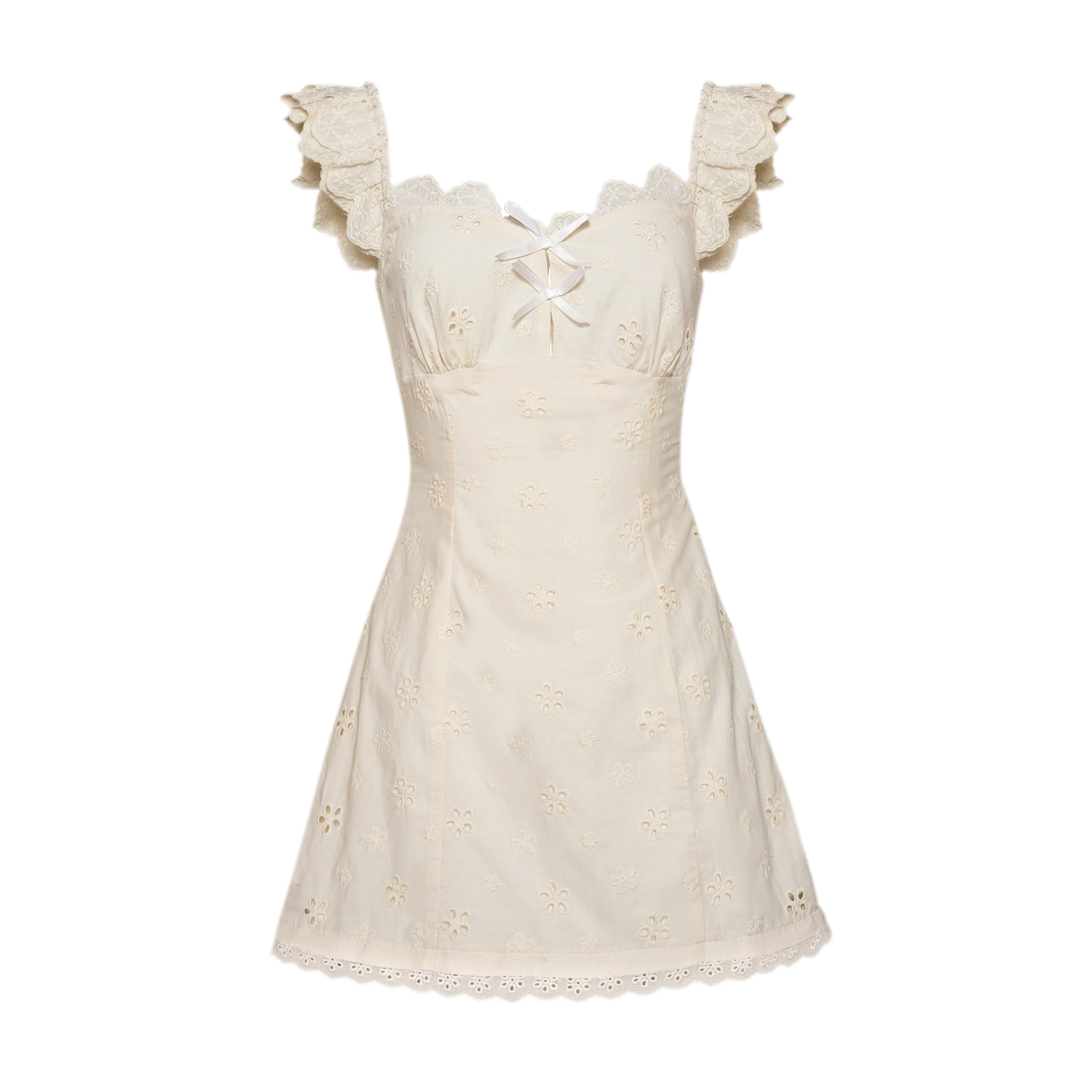 Embroidered Lace Flutter Sleeve Dress