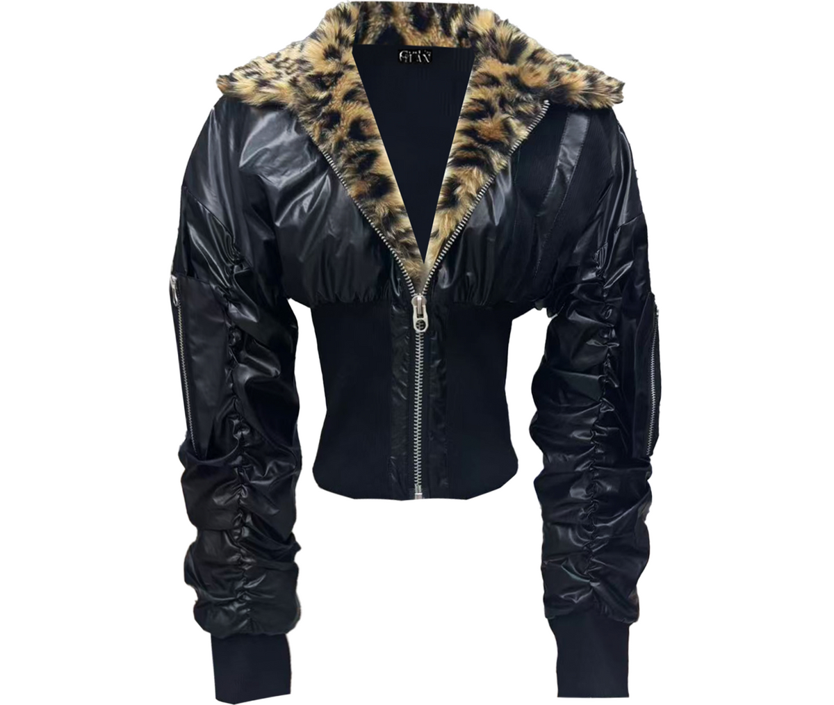 Glossy Leopard Bomber Jacket