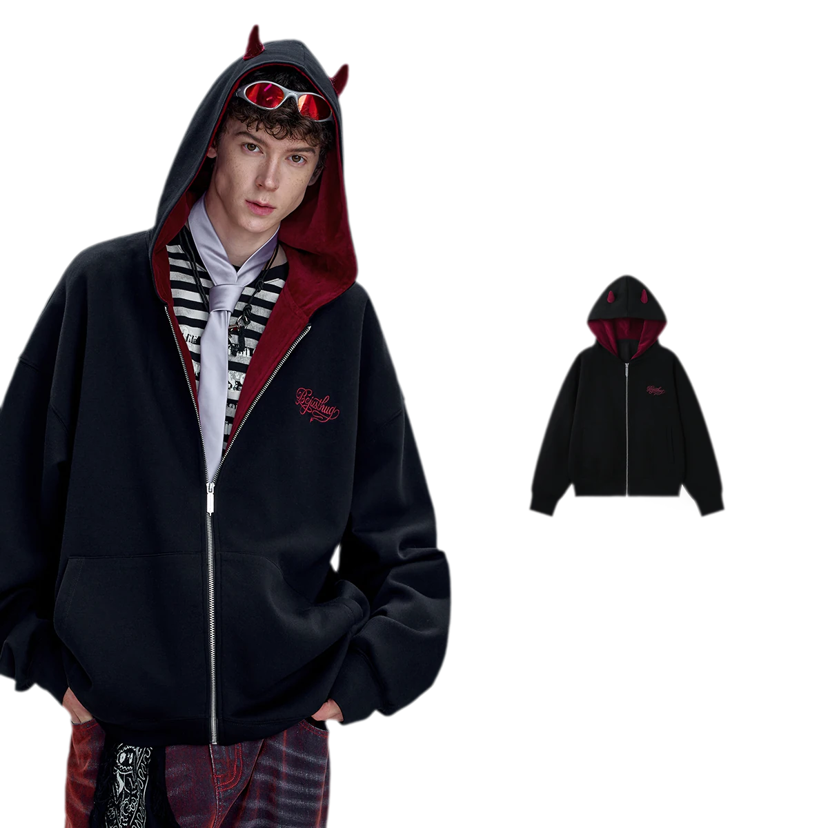 Oversized Devil Hooded Zip Jacket