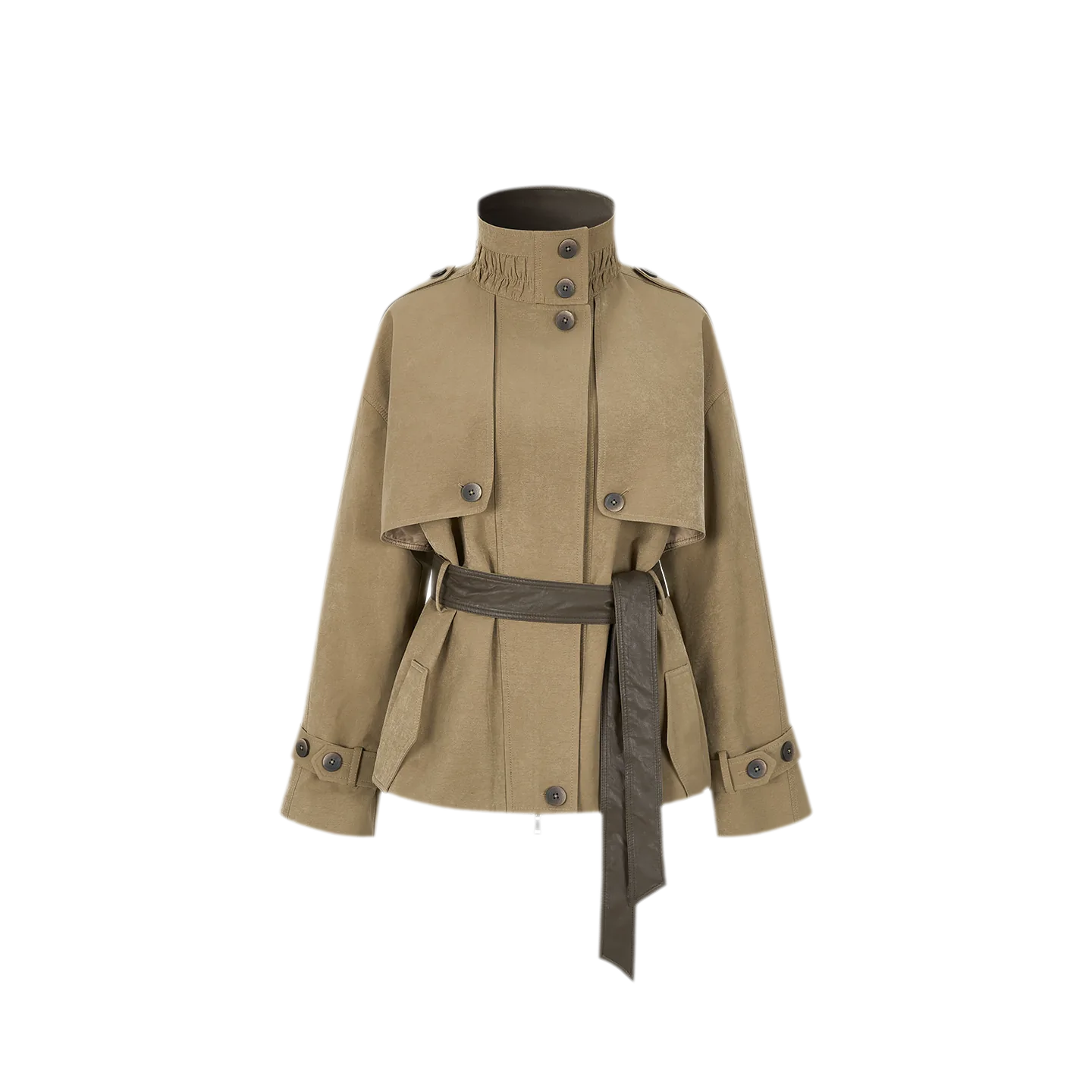 Pleated Stand-Collar Utility Jacket