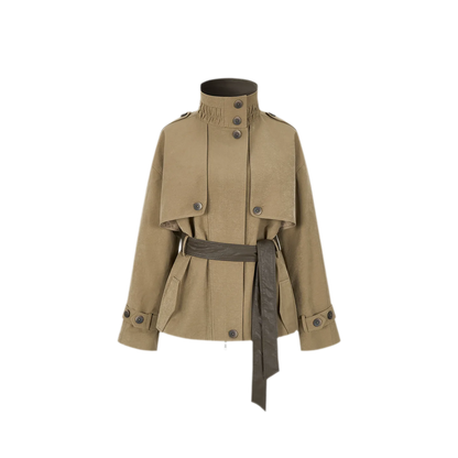 Pleated Stand-Collar Utility Jacket