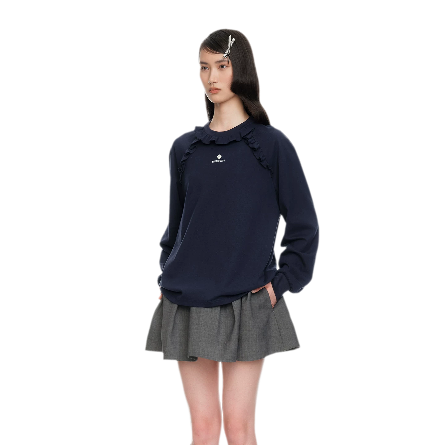 Ruffled Relaxed Cotton Long-Sleeve Tee