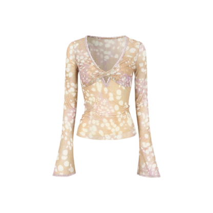Deer Print Lace Mesh Top
