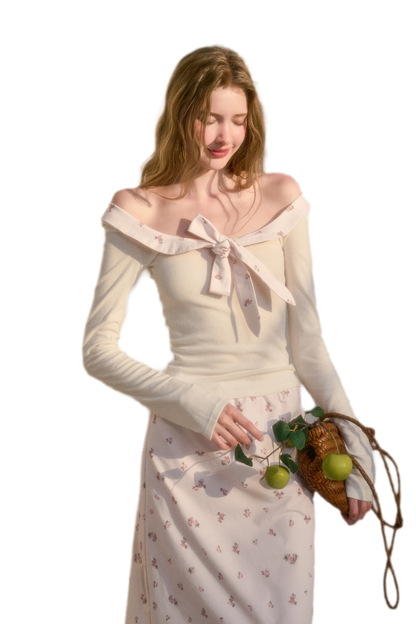Rabbit-Ear Bow Off-Shoulder Knit