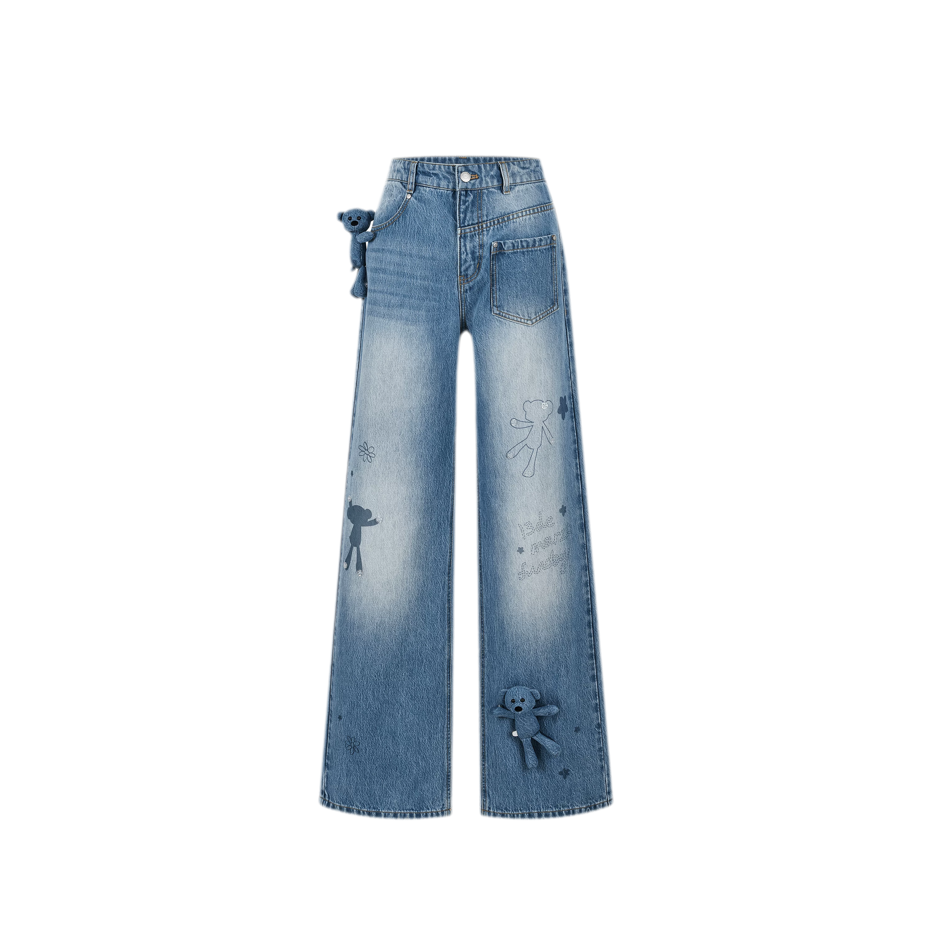 Bear Print Denim Pants