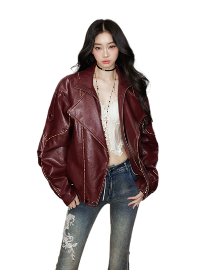 Striped Collar Biker Jacket