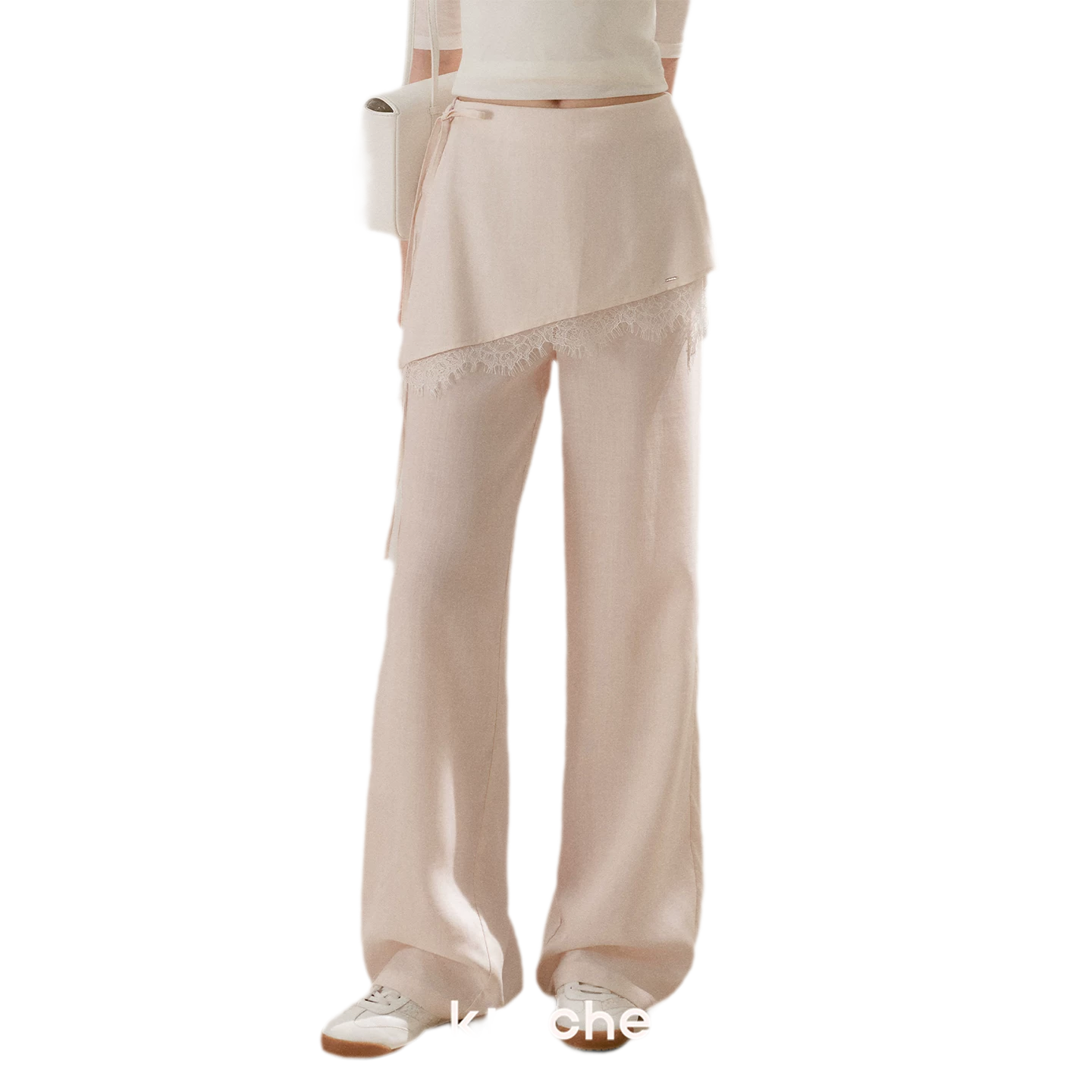 Lace Detail Casual Wide-Leg Pants