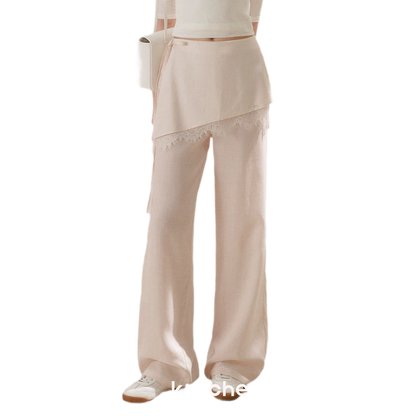 Lace Detail Casual Wide-Leg Pants