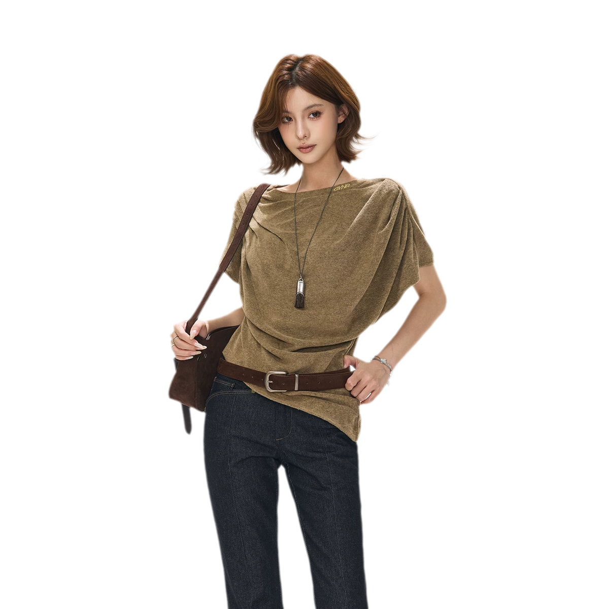 Gathered Collar Batwing Sweater