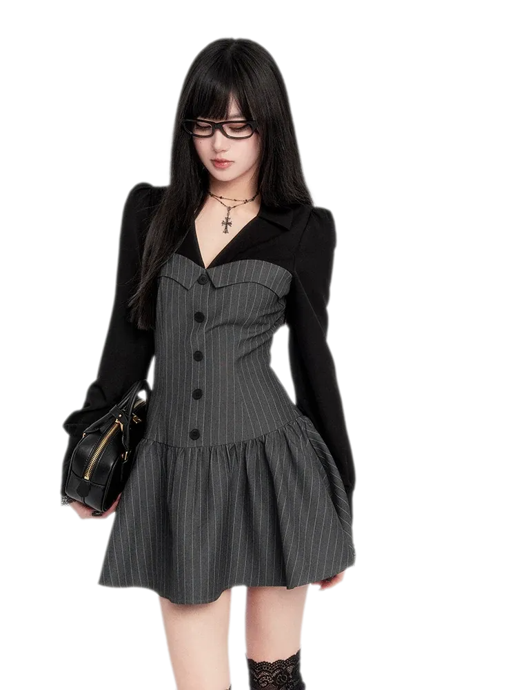 Striped Tailored Faux-Two-Piece Dress