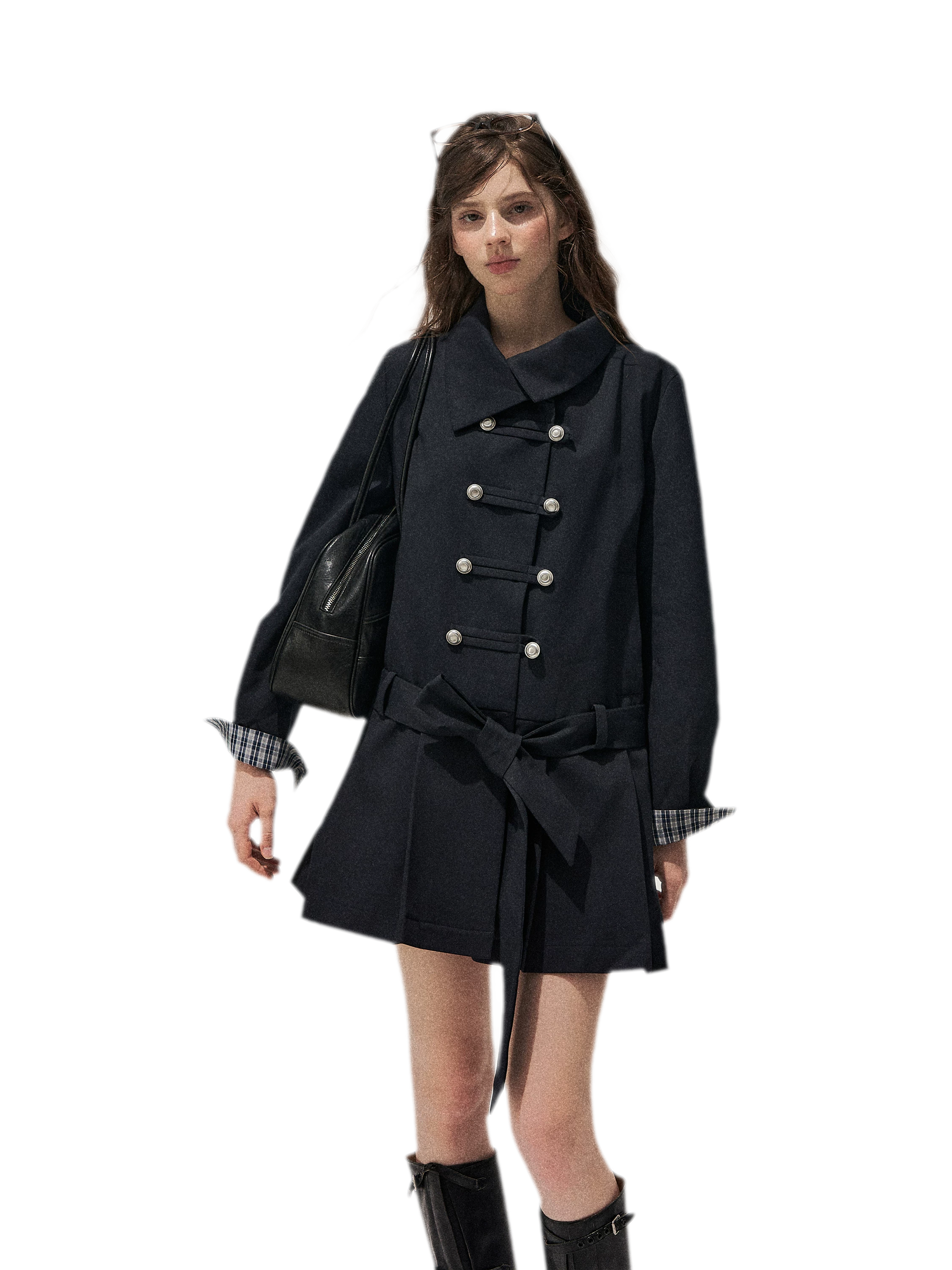 Plaid Cuff Napoleon Trench Dress