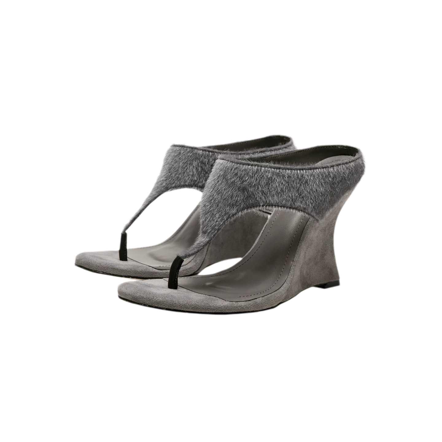 Faux Horsehair Wedge Thong Sandals