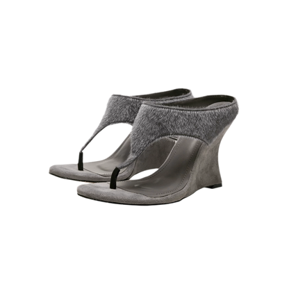 Faux Horsehair Wedge Thong Sandals