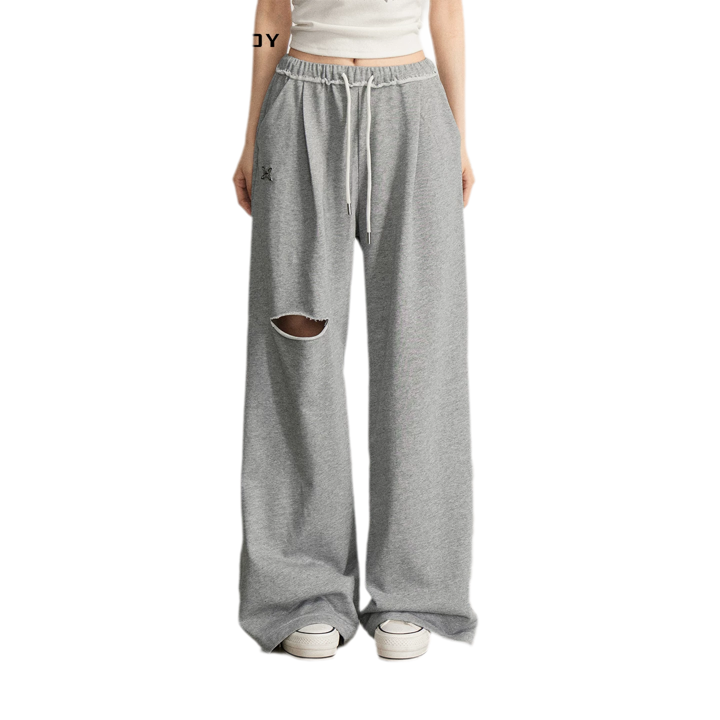 Distressed Wide-Leg Pants