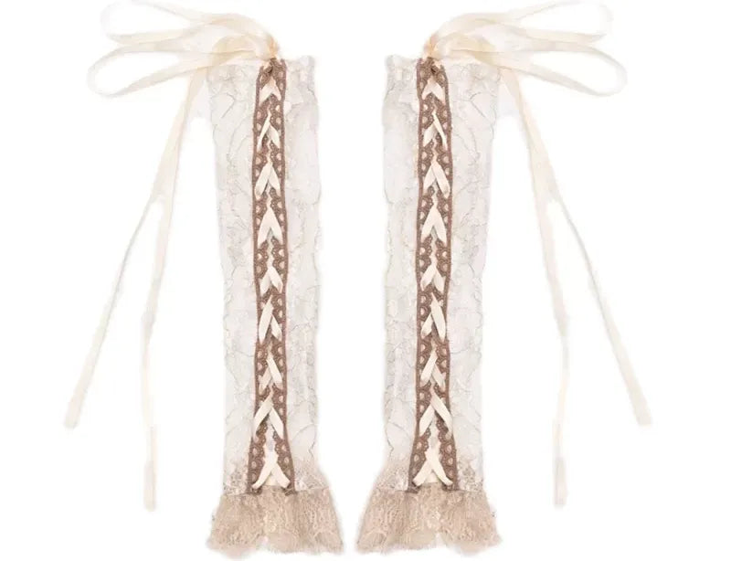 White-Gold Floral Lace Cuffs