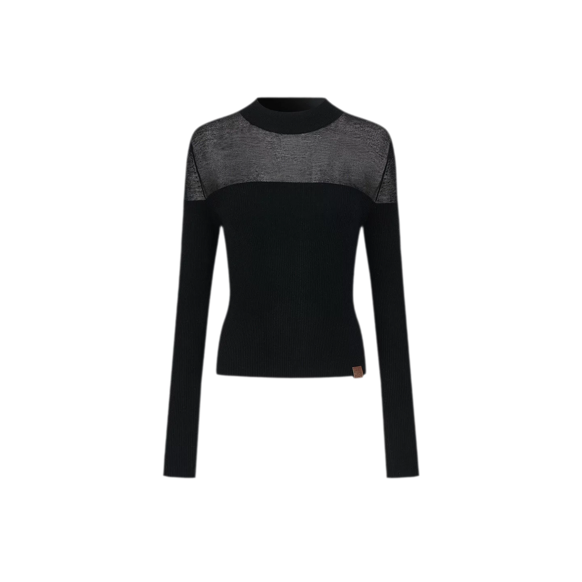 Sheer Mesh Mock-Neck Knit Top
